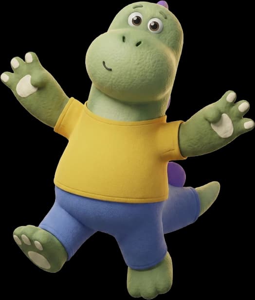 sarı tişörtlü dinozor daynor zıplarken